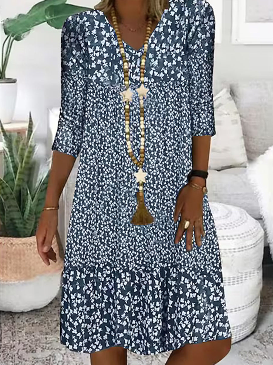Fudus Damen-Midikleid mit V-Ausschnitt und Druck