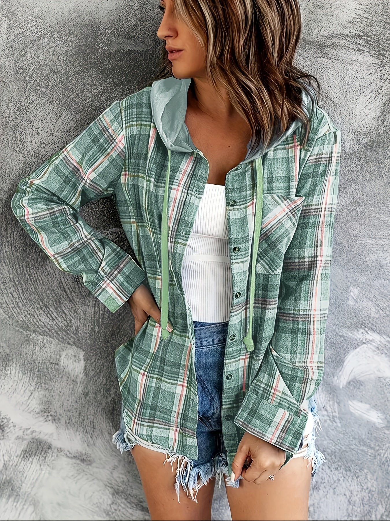 Krohn-e | Karierte Jacke mit Kapuze Baumwolle und Polyester Leger und Komfortabel