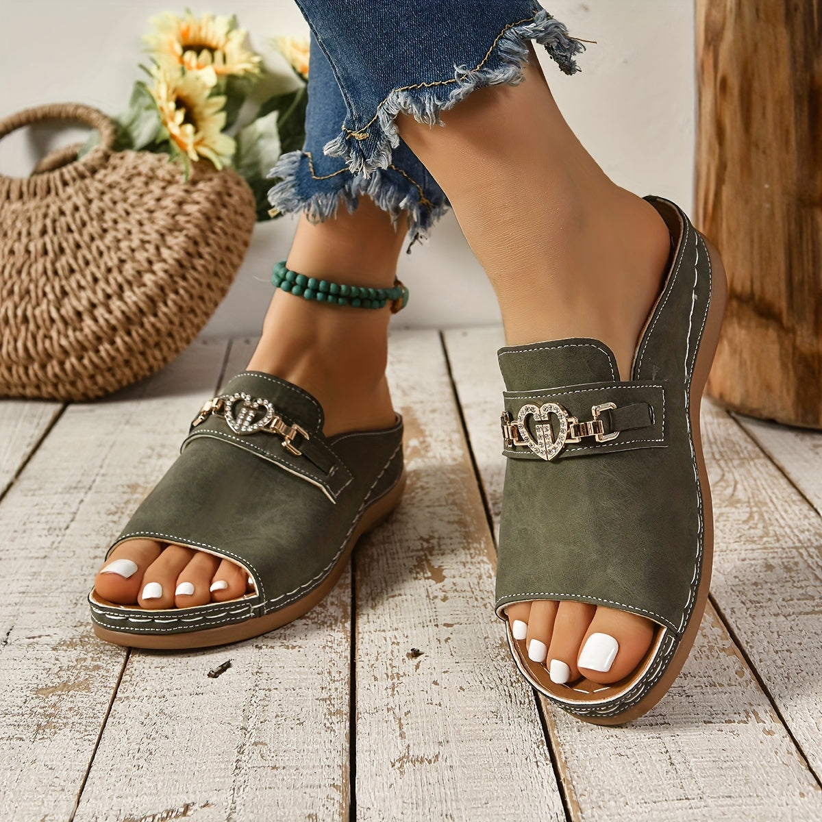 KROHN-E Damen Flache Sandalen Verstellbar Bequeme Riemen