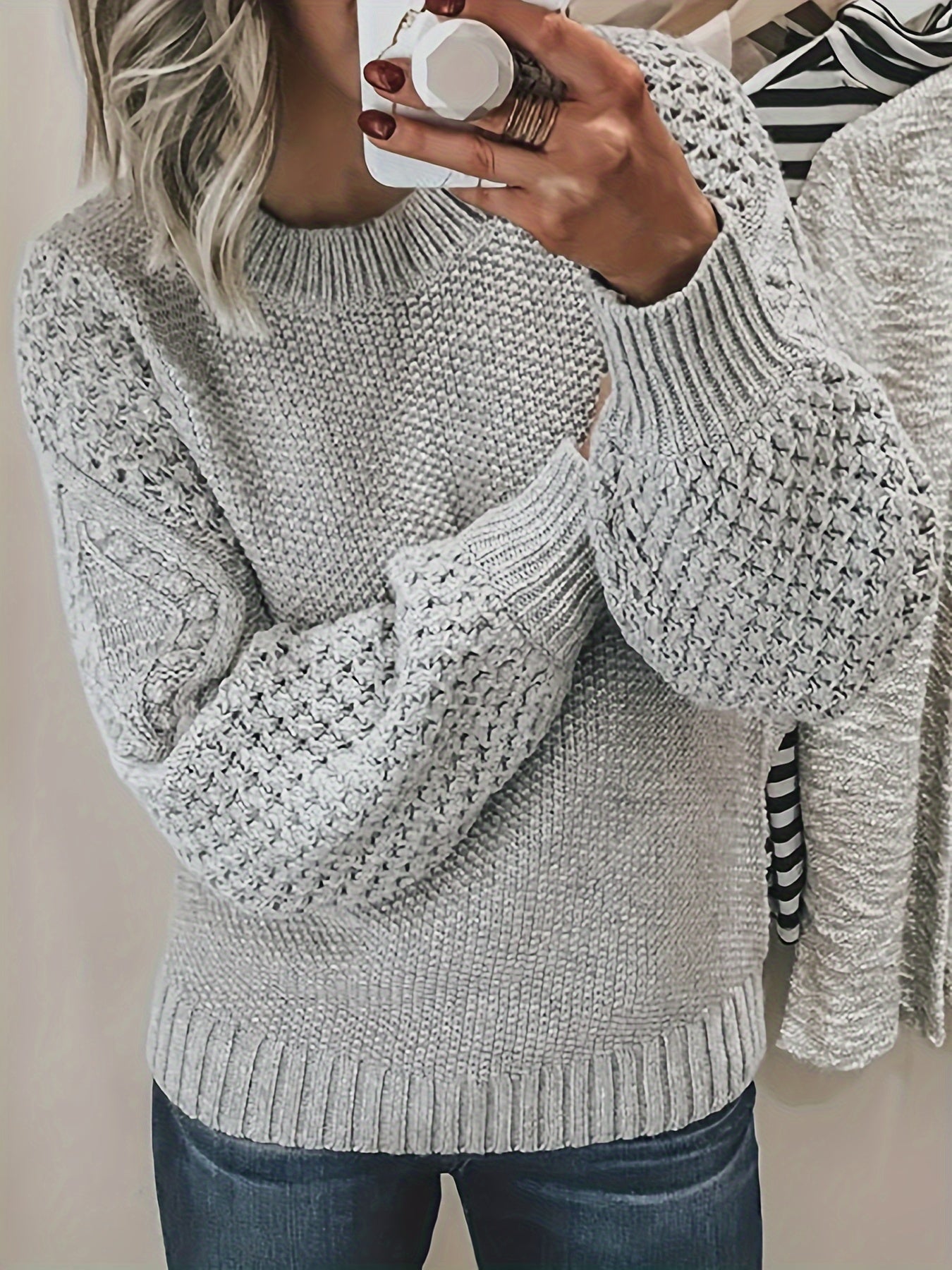 Krohn-e | Strickpullover mit Strukturärmeln Acryl Warm und Bequem