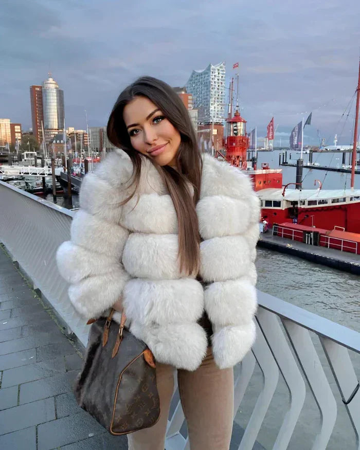 Krohn-e | Kunstfell Puffermantel Kurze Plüsch Winterjacke