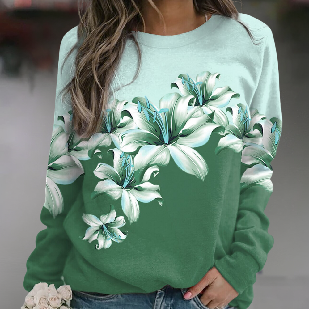Krohn-e | Sweatshirt Weiches Atmungsaktives Material Bequeme Passform Floral Print Lange Ärmel