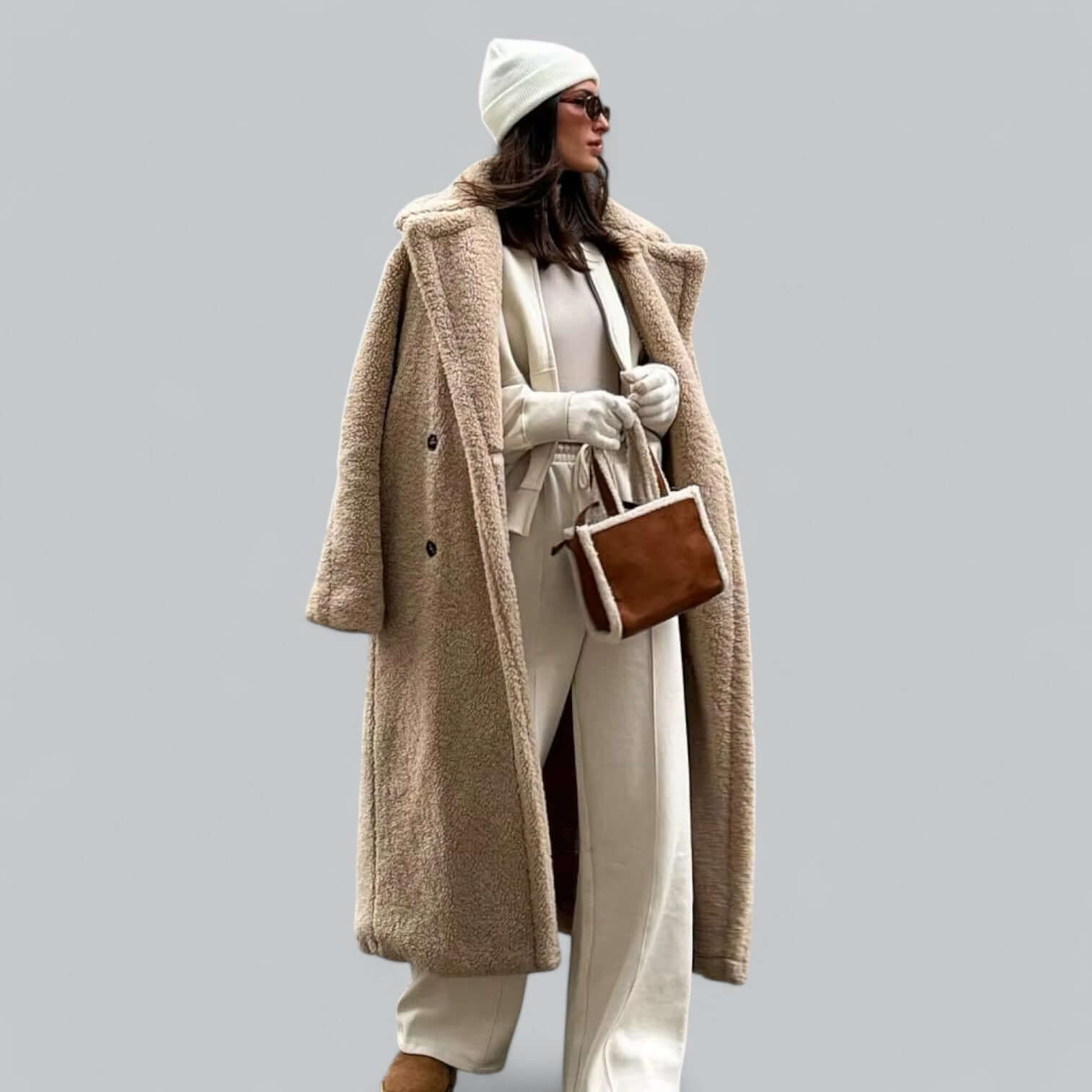 Krohn-e | Damen Teddy Kunstfell Lange Jacke
