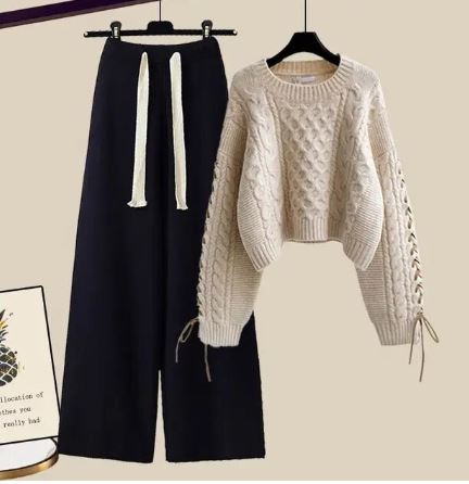Krohn-e | Strickpullover Weite Lockere Beine Zweiteiliges Satz
