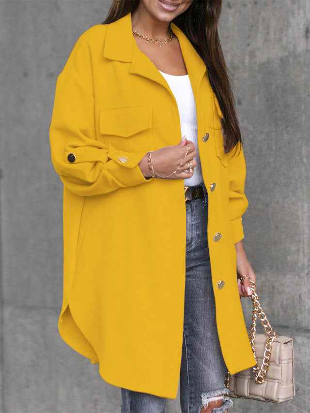 Krohn-e | Lange Hemdjacke mit Knöpfen, Wollkragen und Revers