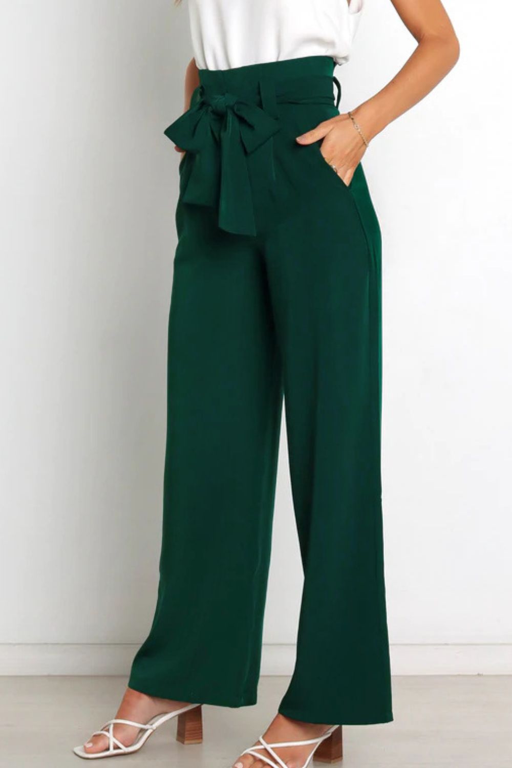 Krohn-e | Hohe Taille Paperbag Hose mit Schleifendetail