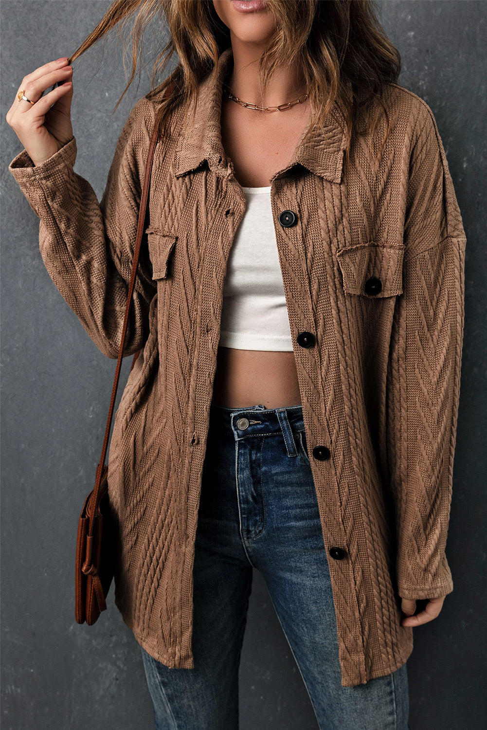 Krohn-e | Gestrickte Bluse mit Knopfleiste Baumwollmix Perfekt für Lagenlook