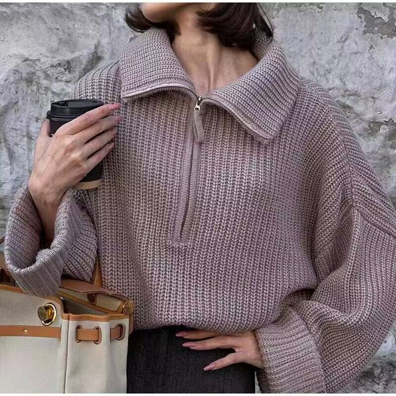 Krohn-e | Rippstrick Pullover mit Reißverschluss Weich und Warm Lässige Eleganz