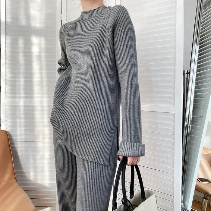 Krohn-e | Strick Damen Pullover Satz mit Weitem Hosen