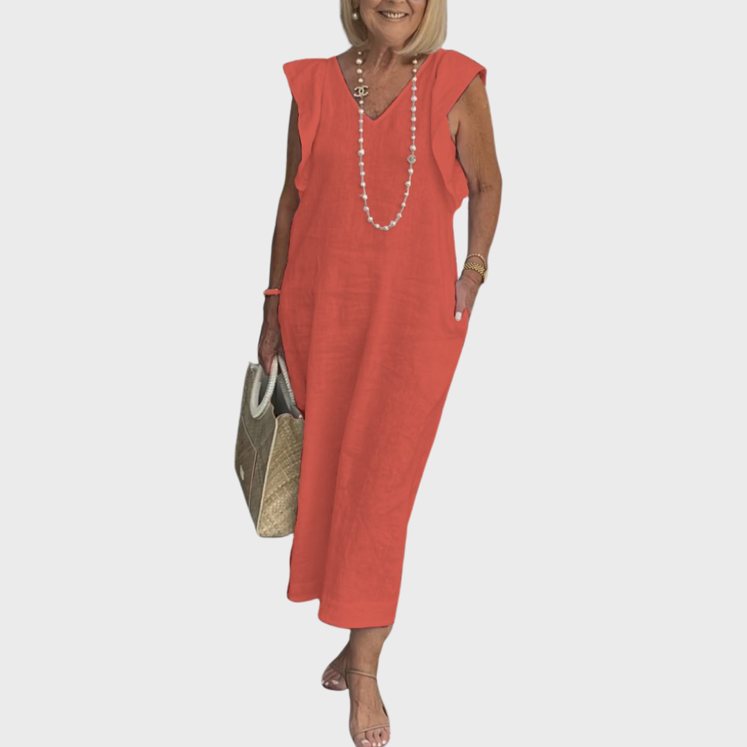 Adelina | Damen Ärmellos V-Ausschnitt Maxi Kleid