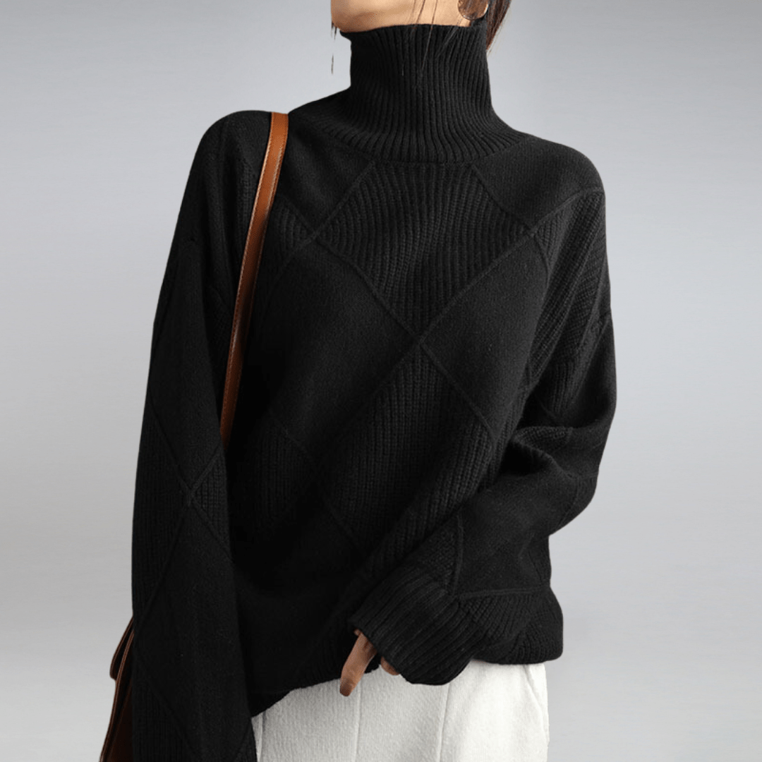 KROHN-E Damen Rollkragen Pullover Weich Beige Komfortabel