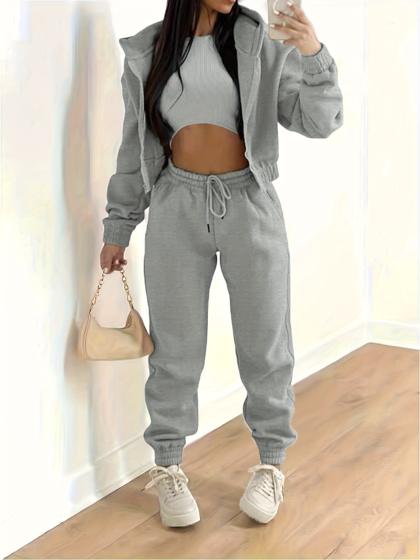 Krohn-e | Kapuzenjacke & Tanktop & Jogginghose Drei Teilige Satz Outfits