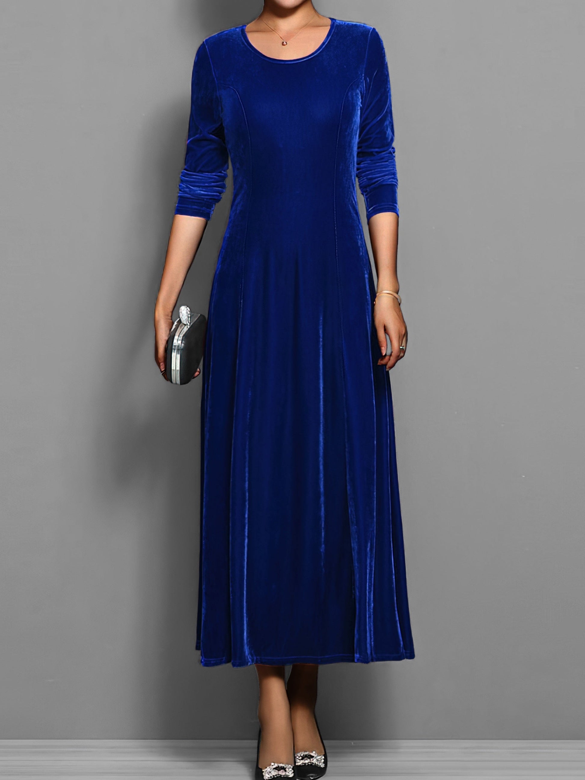 KROHN-E Damen Samtkleid A-Linie Elegant Klassisch