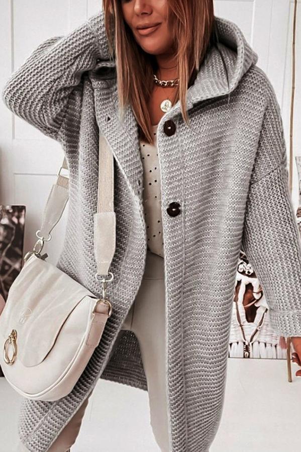 Krohn-e | Strickjacke mit Kapuze Lockerer Schnitt Weich und Warm