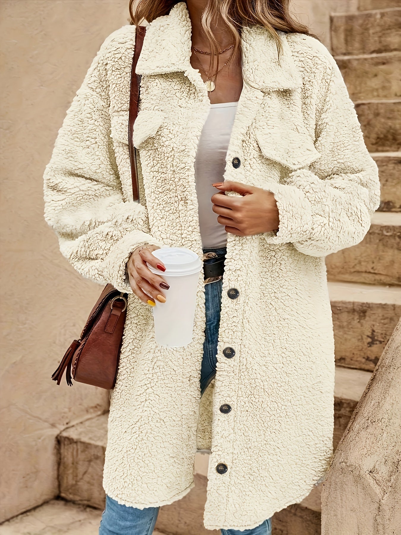 Krohn-e | Lange Jacke Im Sherpa-stil Polyester Warm und Stilvoll