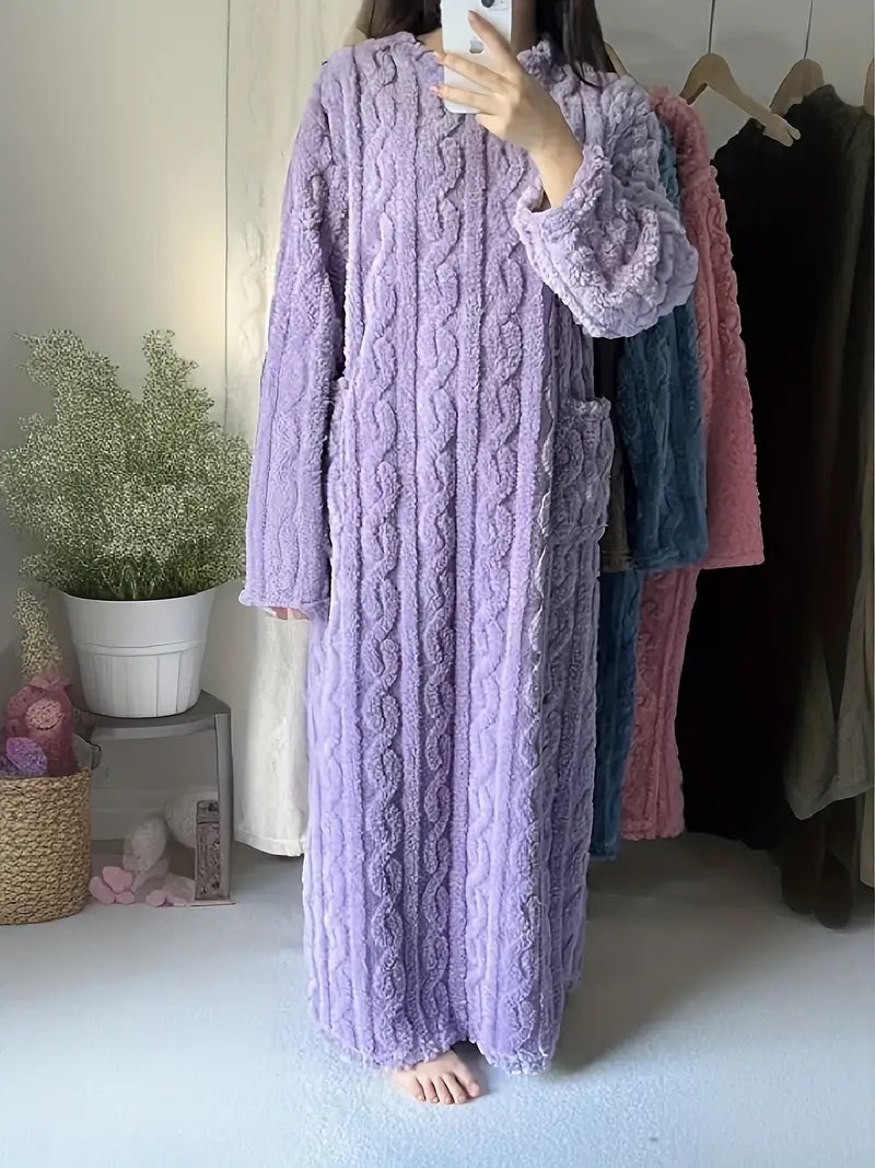 Krohn-e | Lässiger Gestrickter Bademantel mit Langen Ärmeln und Taschen
