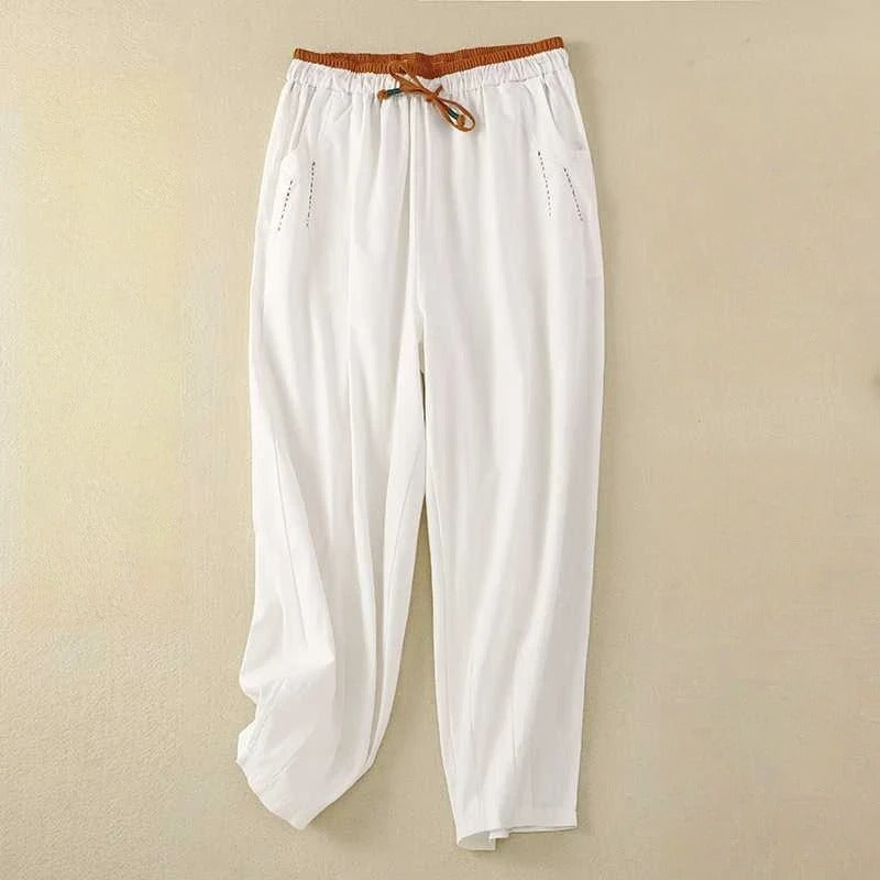 KROHN-E Damen Sommer-Hose Relaxed Fit Leichter Stoff