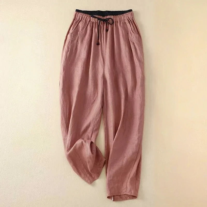 KROHN-E Damen Sommer-Hose Relaxed Fit Leichter Stoff Bequem