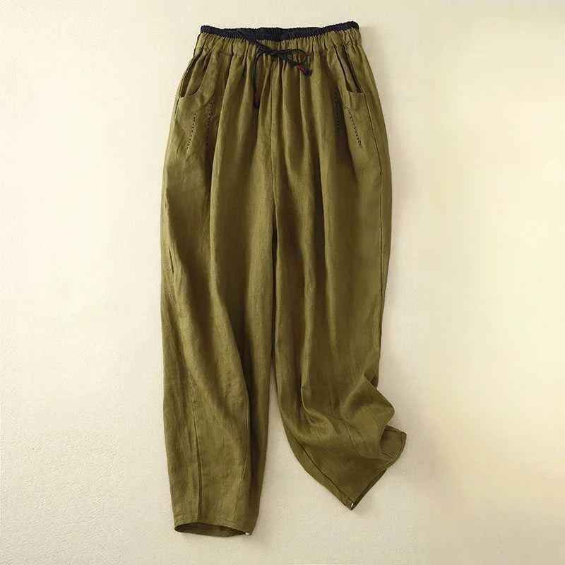 KROHN-E Damen Sommer-Hose Relaxed Fit Leichter Stoff Bequem