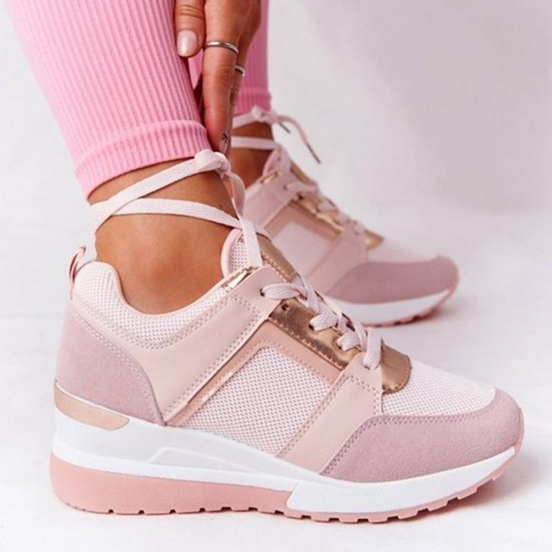 Gina | Damen Keilsneaker Plateau Schnürschuhe Metallic Freizeitschuhe