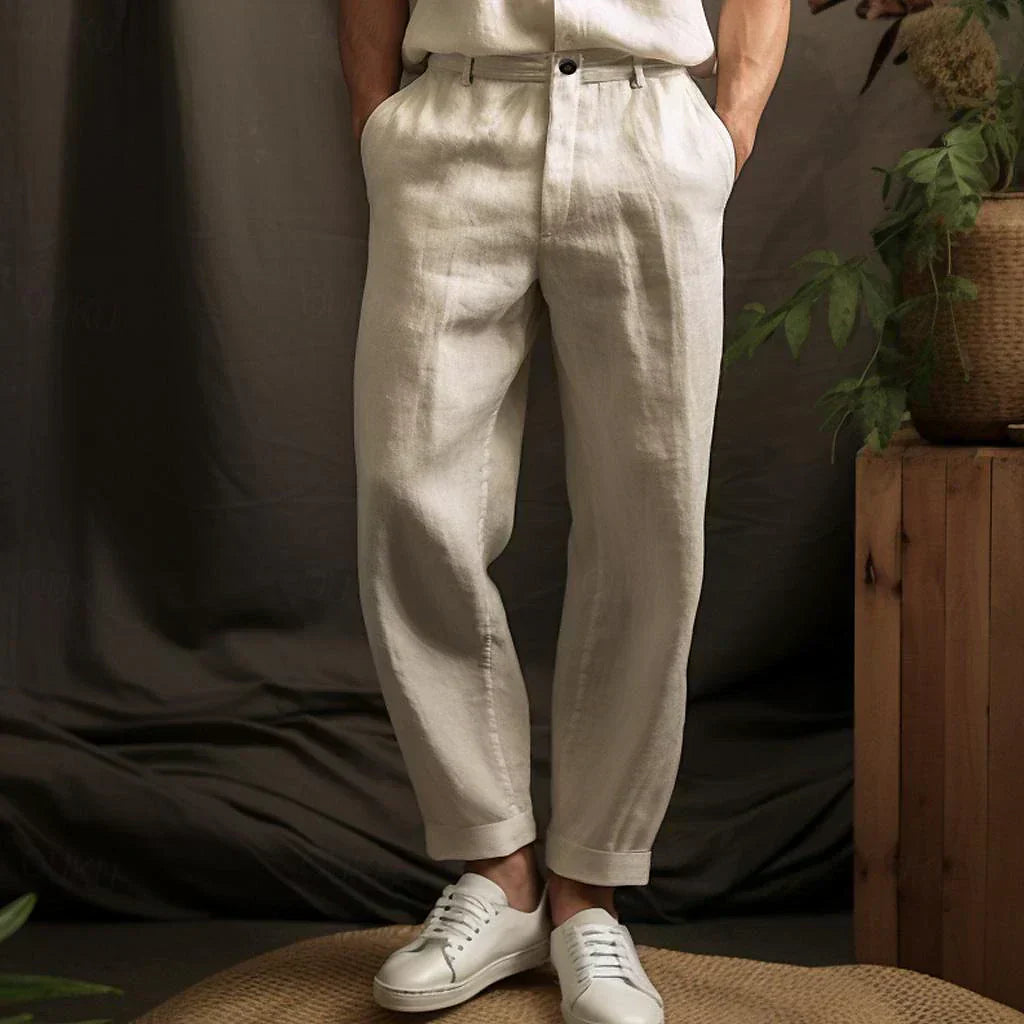 Leinenhose für Herren von Alfons | Bequeme Sommerhose mit normaler Passform