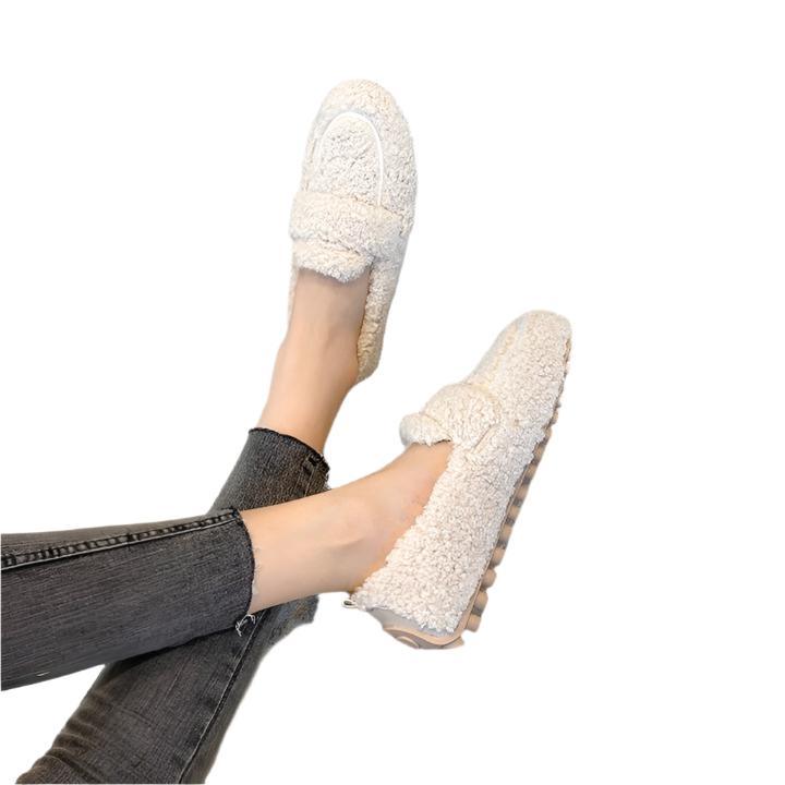 KROHN-E Damen Mokassins weich gemütlich Plüsch Beige