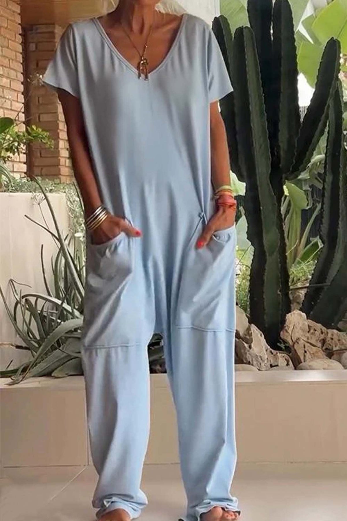 Amira | Damen V Ausschnitt Kurze Ärmel Jumpsuit