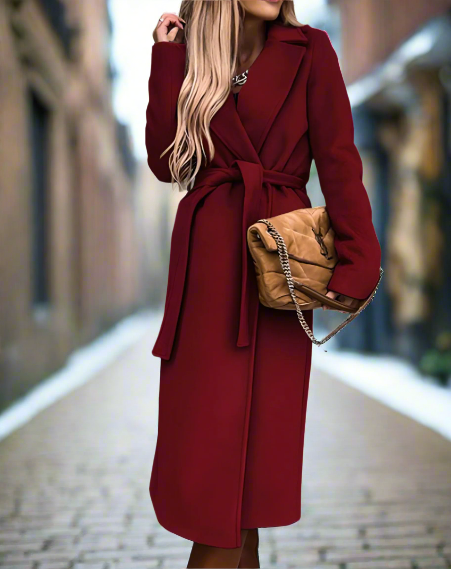 Krohn-e | Trenchcoat - Klassische Wollmischung - Bindegürtel - Elegante Taillierte Passform