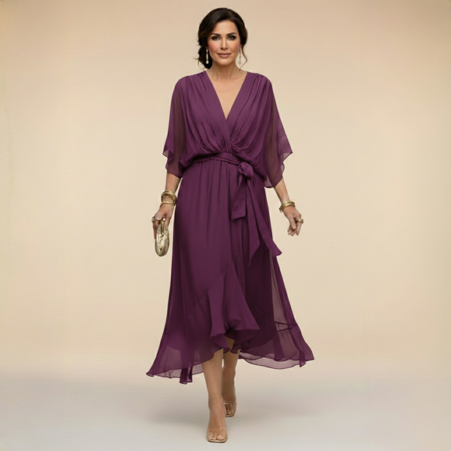 Annika | Damen V-Ausschnitt Wickelkleid Midi