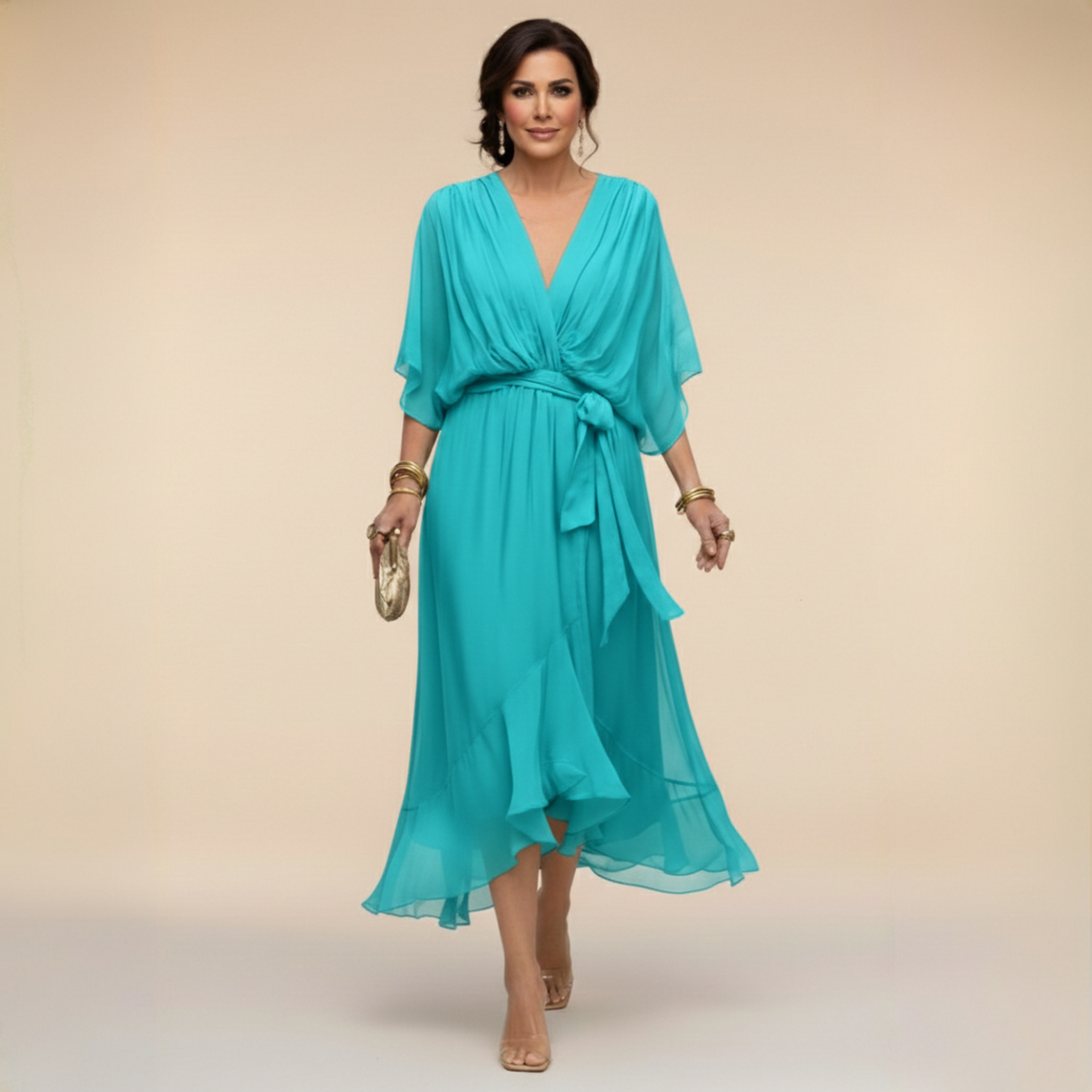 Annika | Damen V-Ausschnitt Wickelkleid Midi