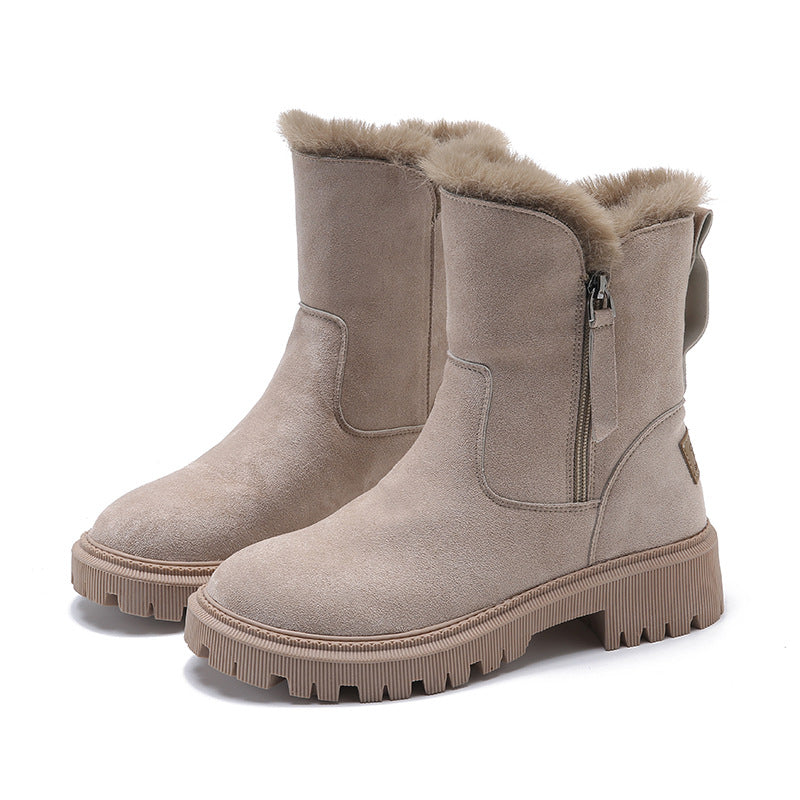 Krohn-e | Knöchelhohe Stiefel – Wildleder-Obermaterial – Kunstfell Gefüttert – Chunky Profilsohle – Seitenreißverschluss