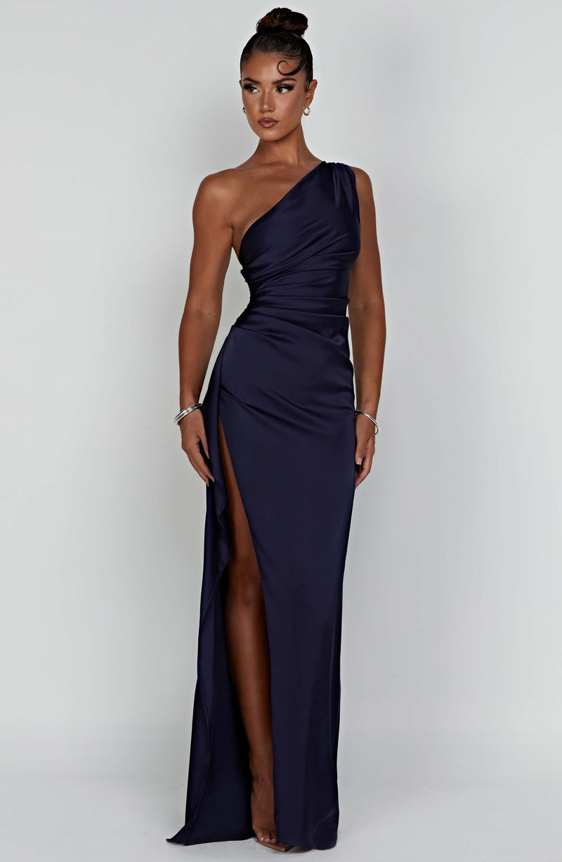 KROHN-E Damen Bodycon-Kleid One-Shoulder Satin Glänzend Elegantes Abendkleid