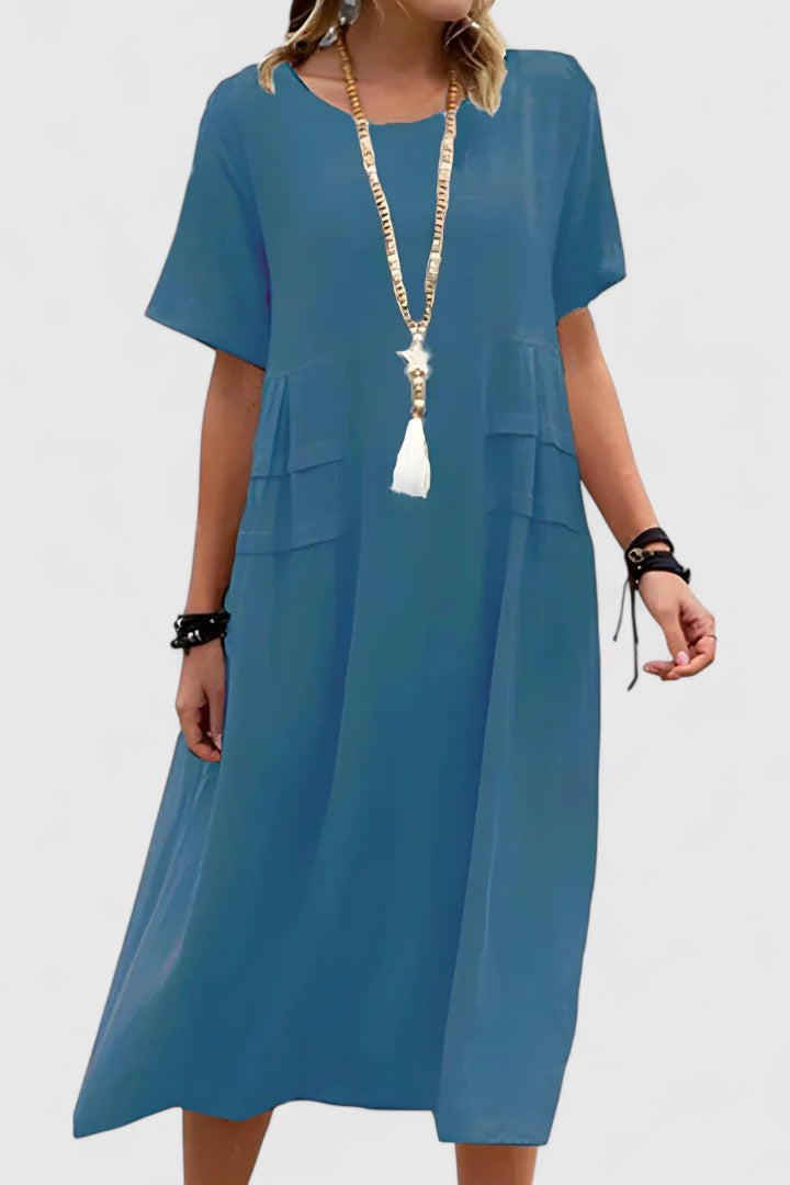 KROHN-E Damen Midi-Kleid Tailliert Seitenschlitz Elegant
