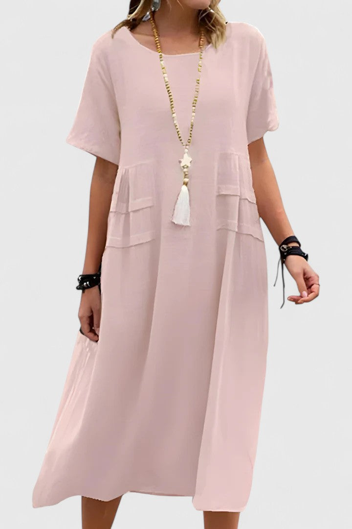 KROHN-E Damen Midi-Kleid Tailliert Seitenschlitz Elegant
