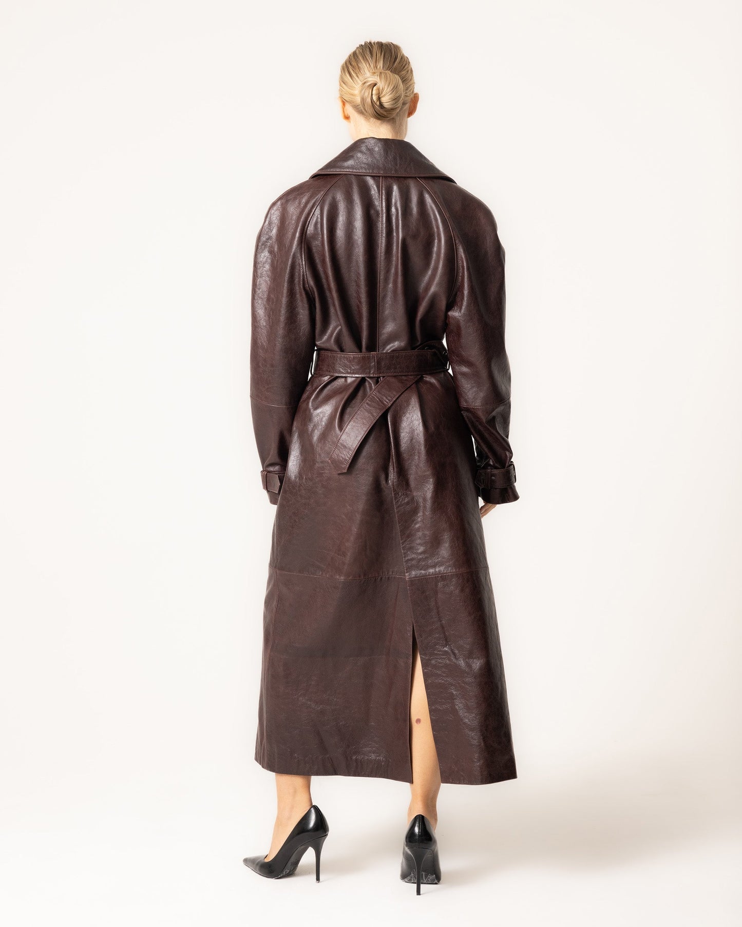Krohn-e | Leder Trenchcoat - Damen mit Gürtel