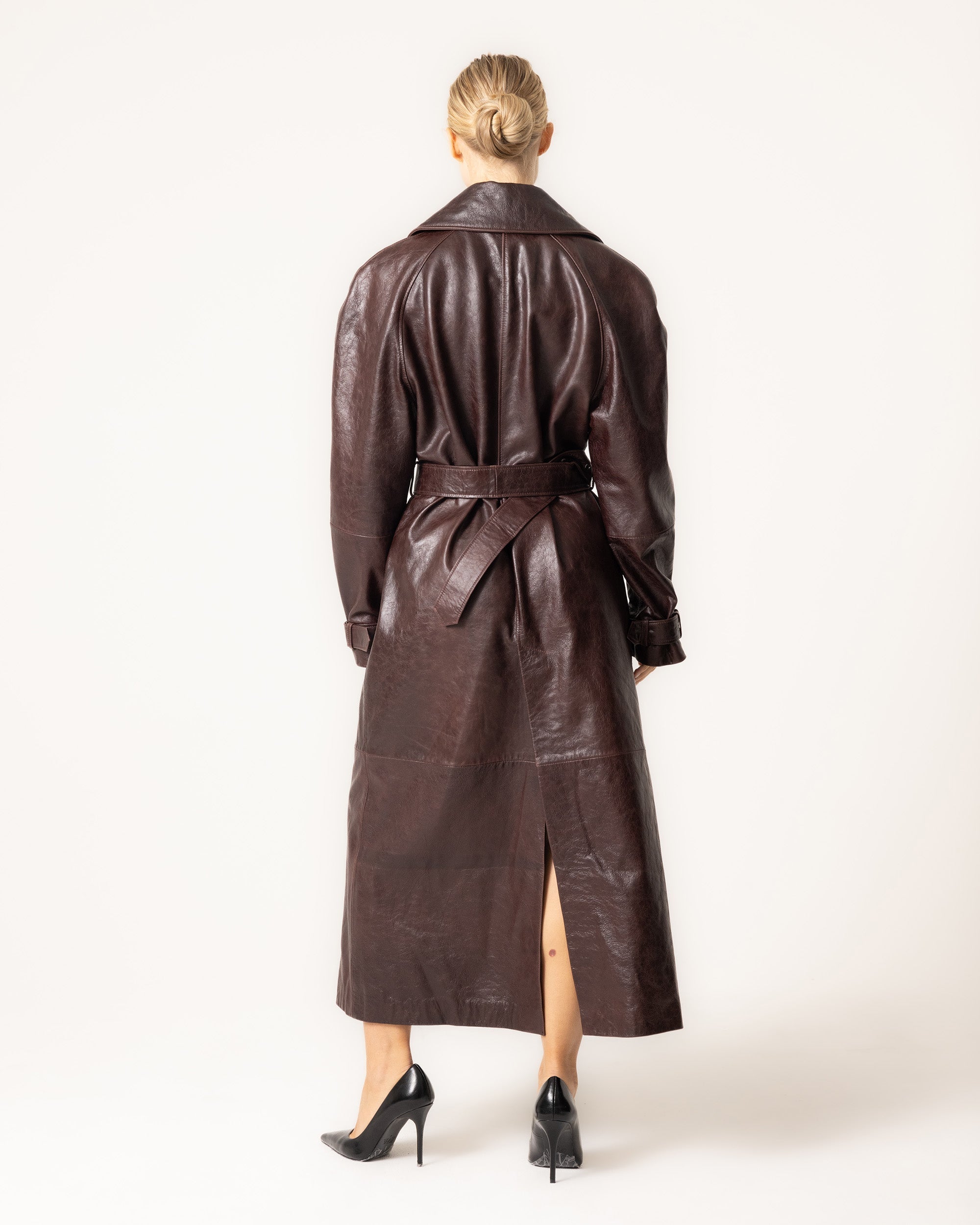 Krohn-e | Leder Trenchcoat - Damen mit Gürtel