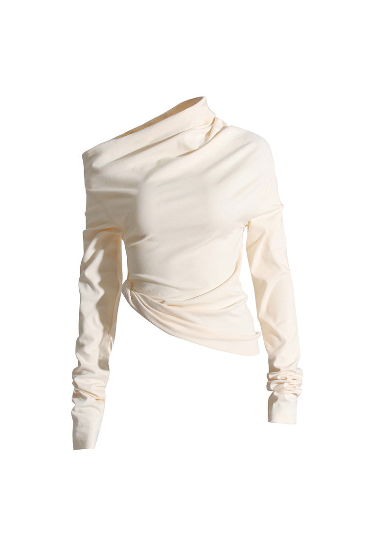 Fudus One-Shoulder, lange Ärmel, drapierter Jersey-Oberteil mit Rüschen am Ausschnitt