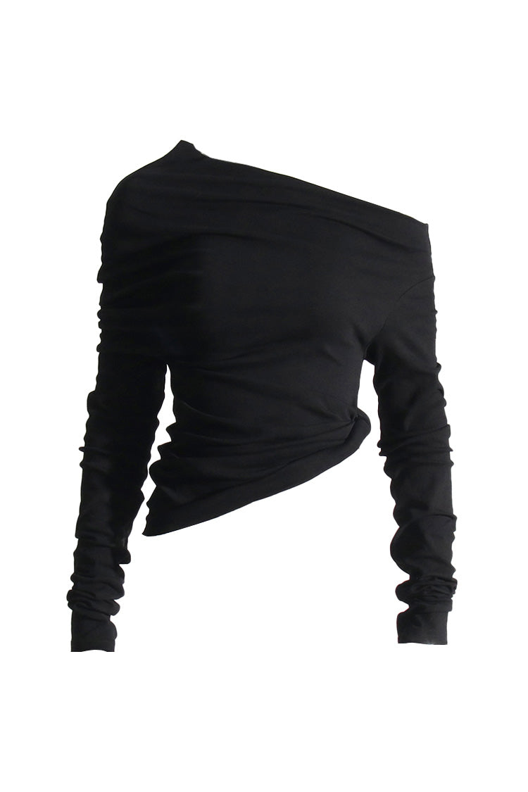 Fudus One-Shoulder, lange Ärmel, drapierter Jersey-Oberteil mit Rüschen am Ausschnitt