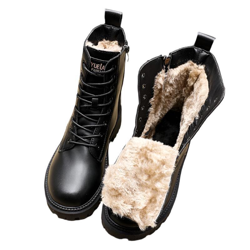 KROHN-E Damen Winterstiefel Schwarz Leder Gefüttert