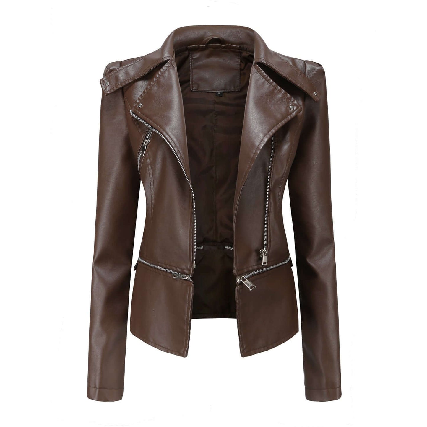 Krohn-e | Damen Slim Fit PU-Leder Motorradjacke