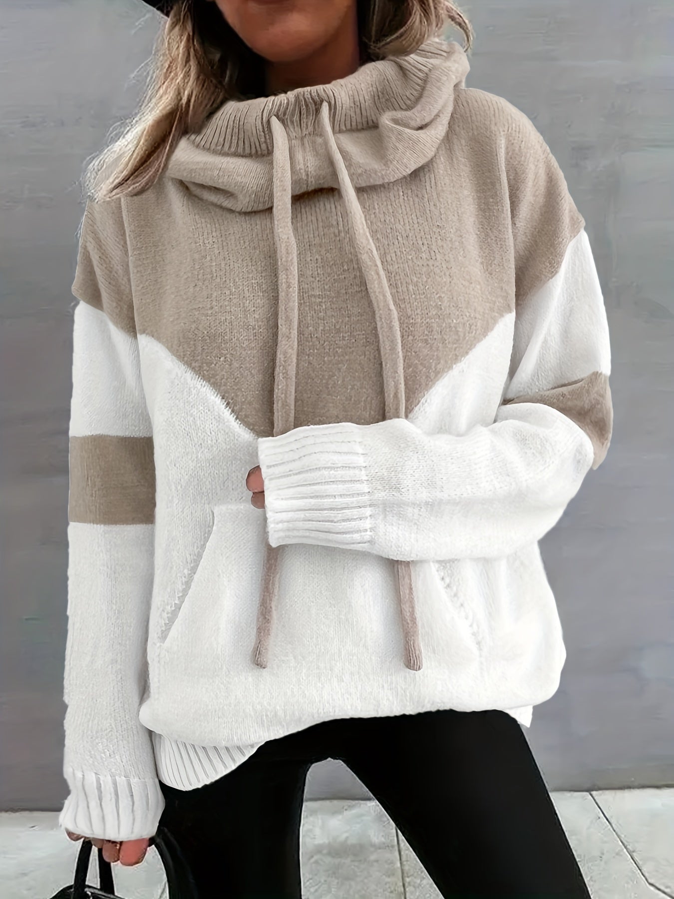 Fudus Damen Herbst Kapuzenpullover mit Tasche im Colorblock-Streetwear-Stil