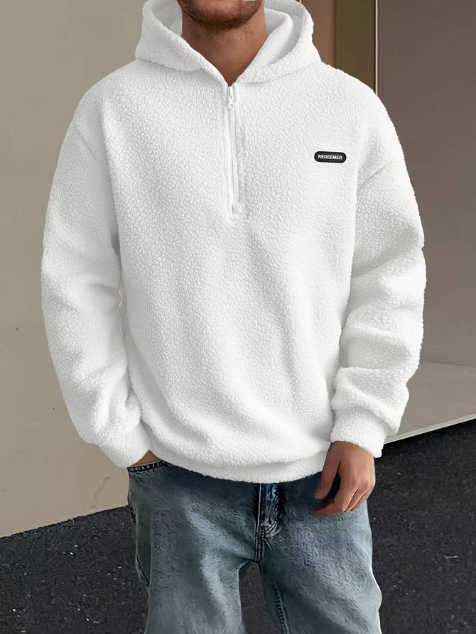 Fudus Langarm-Fleece-Pullover mit Halb-Reißverschluss und Kapuze