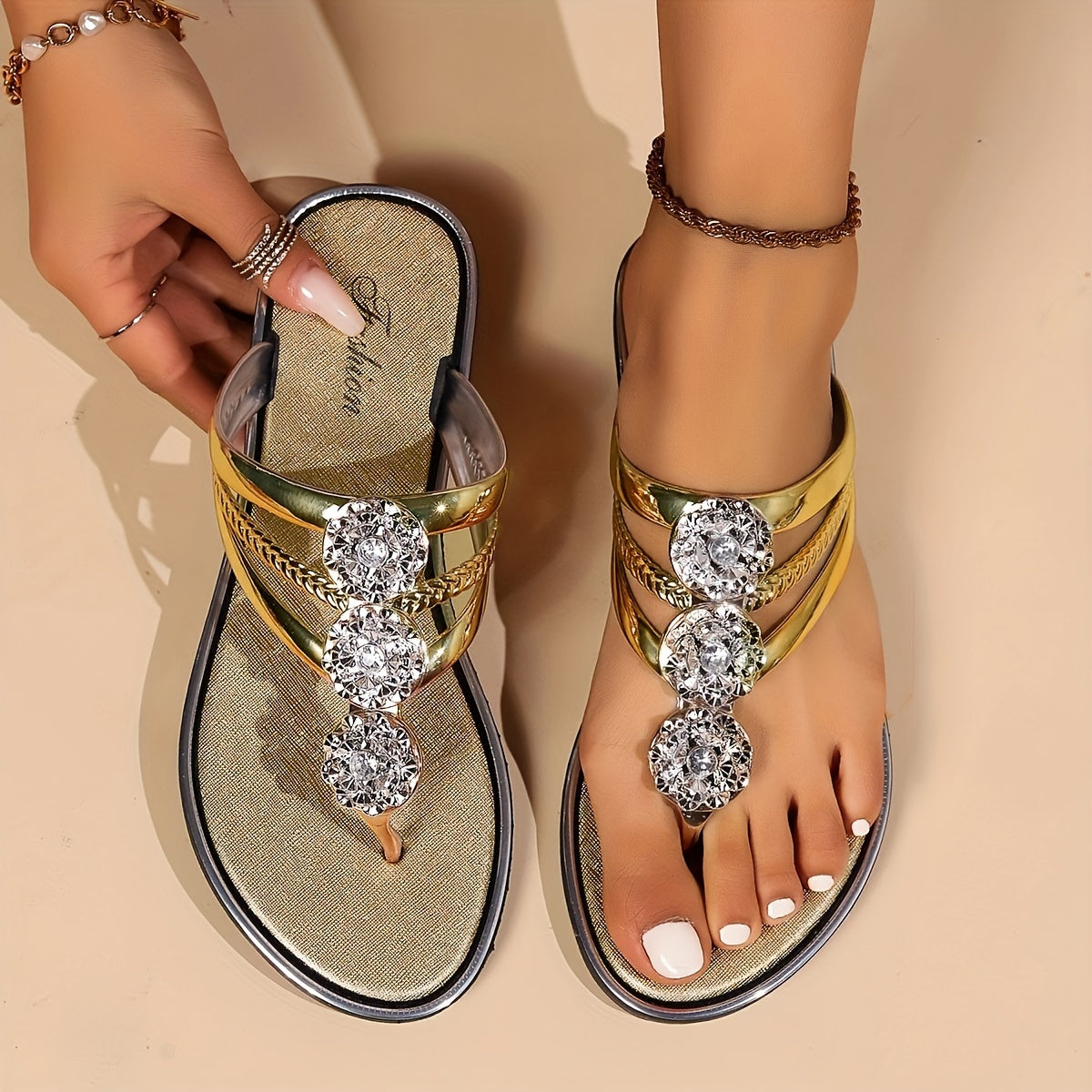 KROHN-E Damen Glam-Sandalen mit Strass und Riemchen