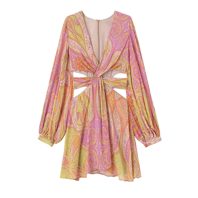 Kaila: Bedrucktes Minikleid mit V-Ausschnitt