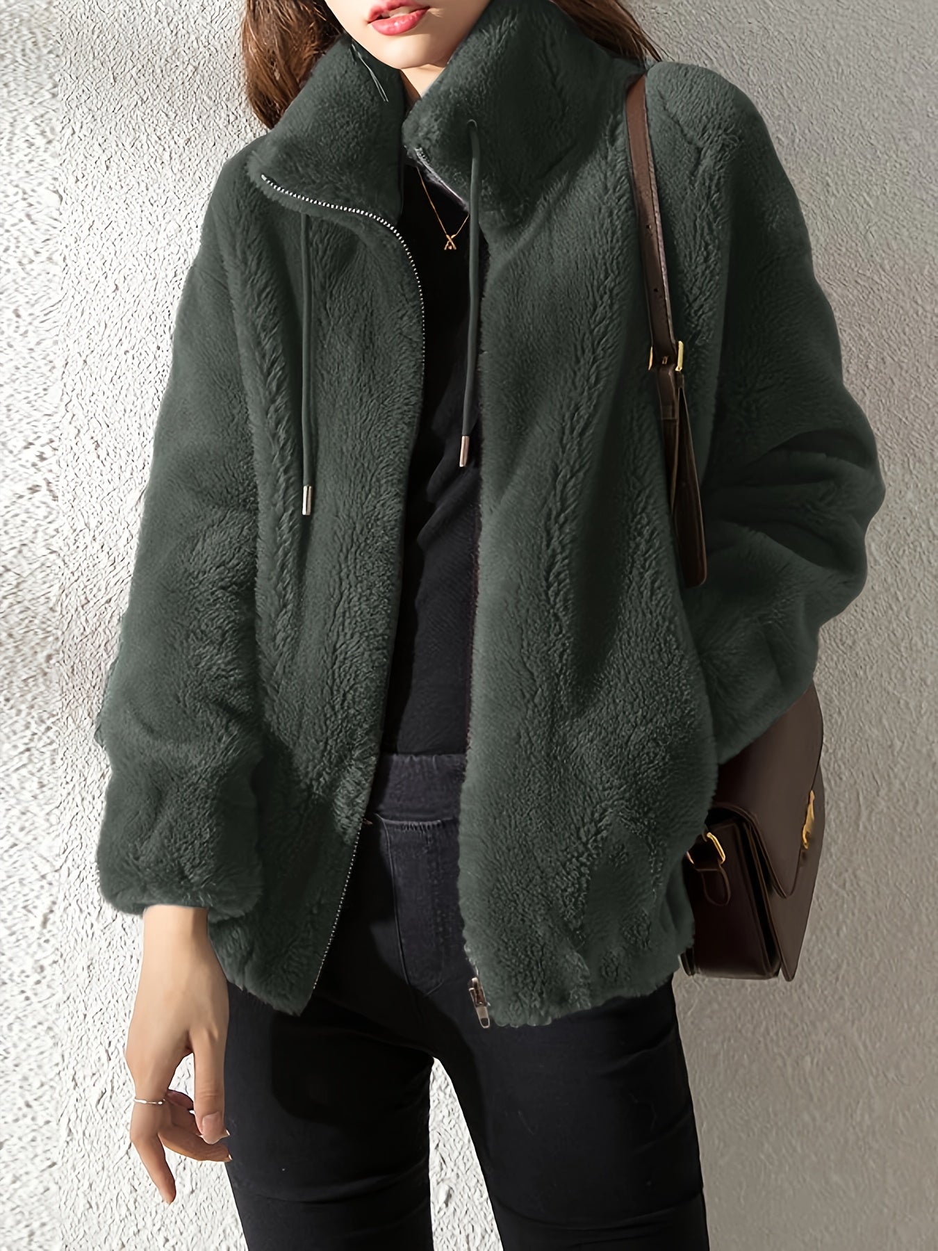 Krohn-e | Kapuzen Teddy-Jacke mit Kordelzug und Reißverschluss