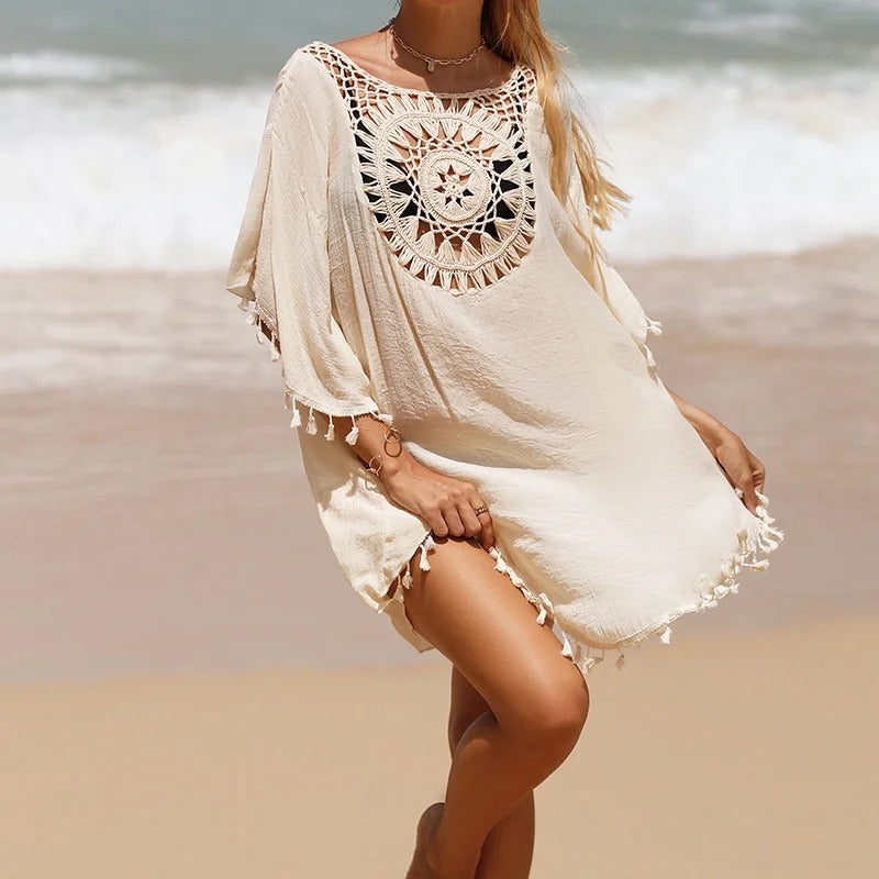 Thaliora® Boho-Strandkleid im Häkeldesign