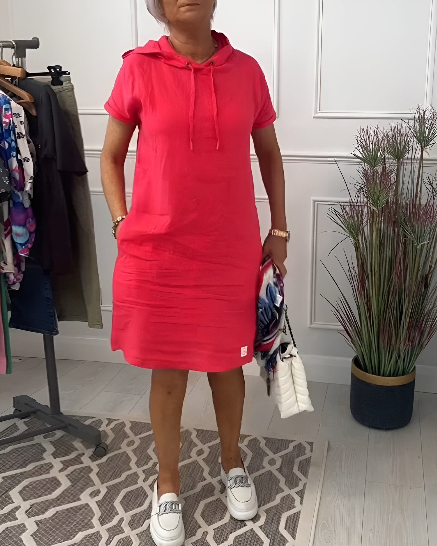 KROHN-E Damen Hoodie-Kleid Relaxed Fit Kapuze