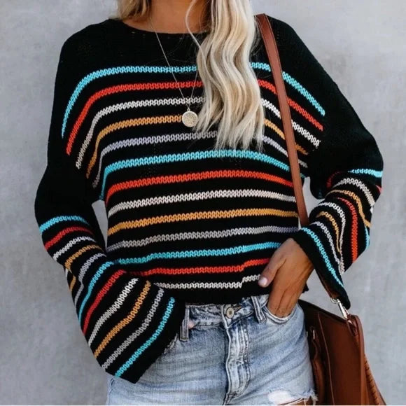 Krohn-e | gestreifter V-Ausschnitt-Strickpullover für lässig-schicke Looks