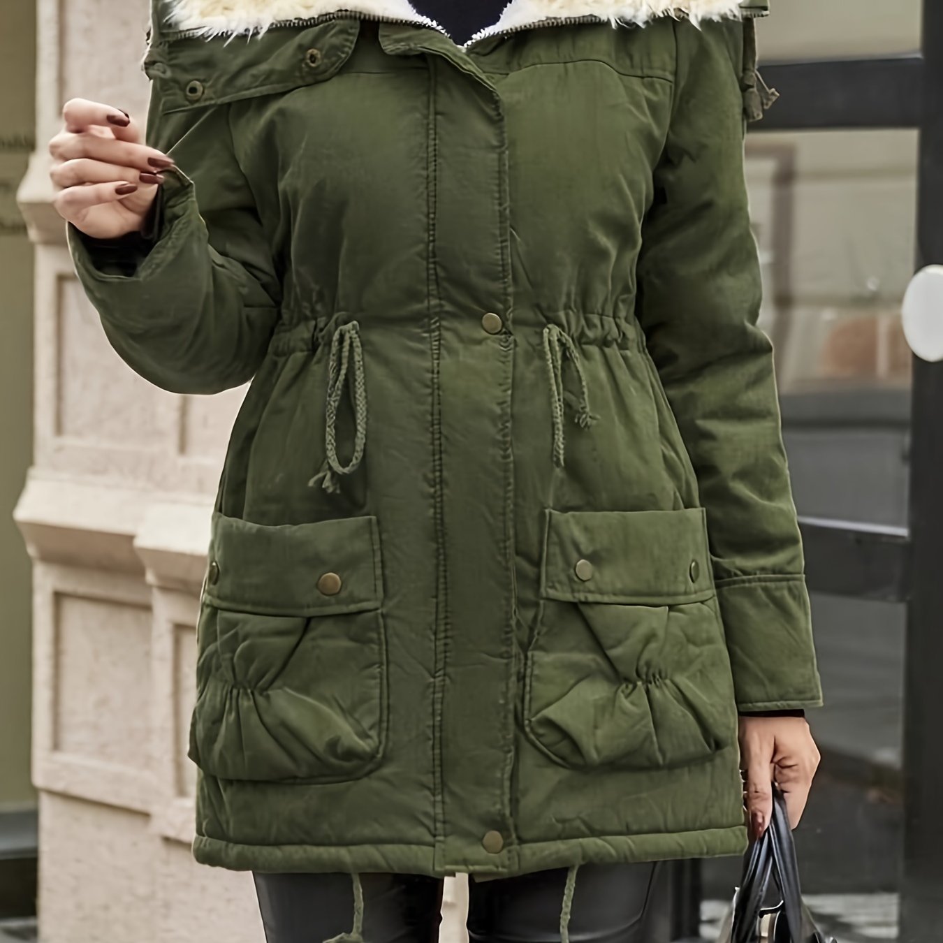 Krohn-e | Warmer, Reißverschlussmantel Aus Kunstfell mit Kordelzug In Der Taille