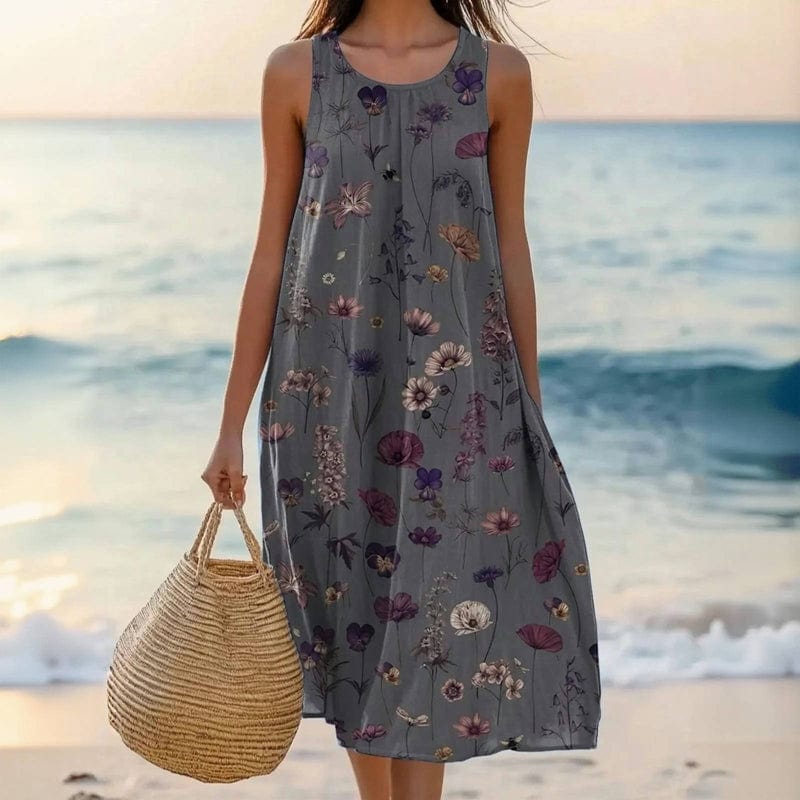 KROHN-E Damen Sommer-Kleid Blumenmuster Leicht Entspannt